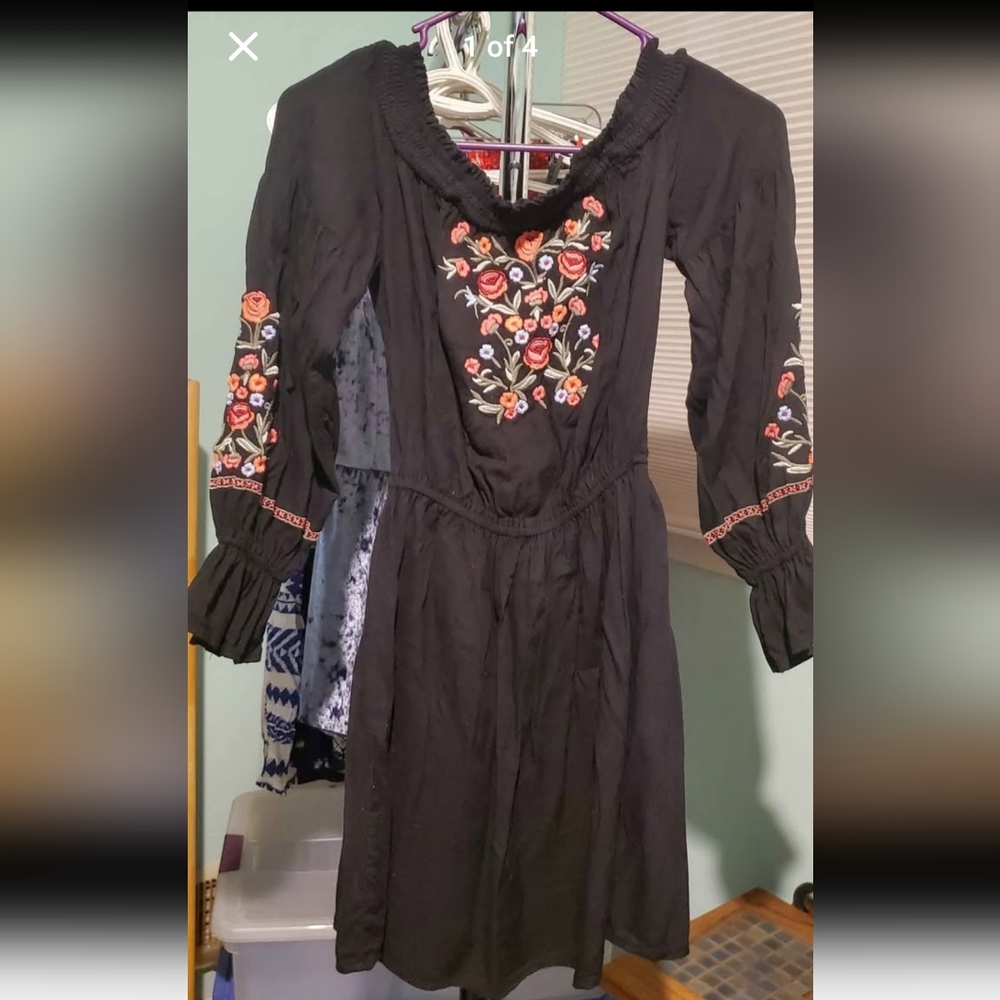 Hollister Black Dress with Floral Embroidery